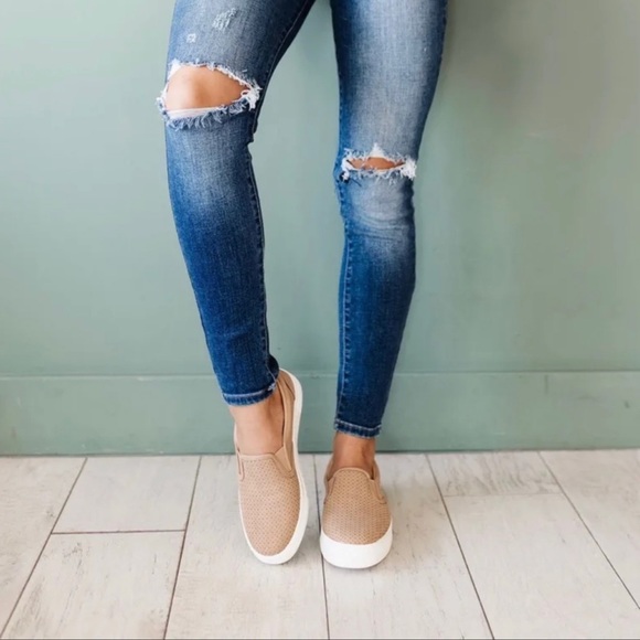 Perforated Slide On Sneakers Loafer Camel/Tan - Picture 3 of 7